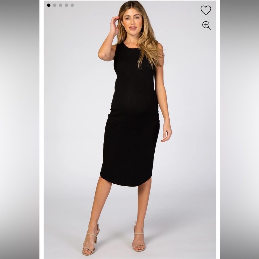 Black Ribbed Sleeveless Maternity Midi Dress